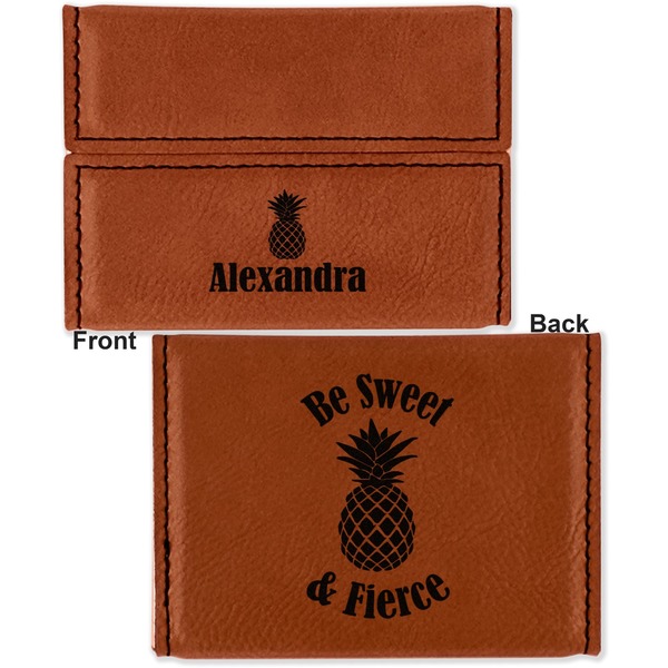 Pineapples Leather Business Card Holder - Front Back