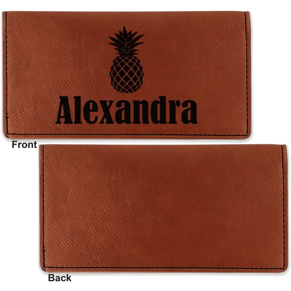 Pineapples Leather Checkbook Holder Front and Back Single Sided - Apvl