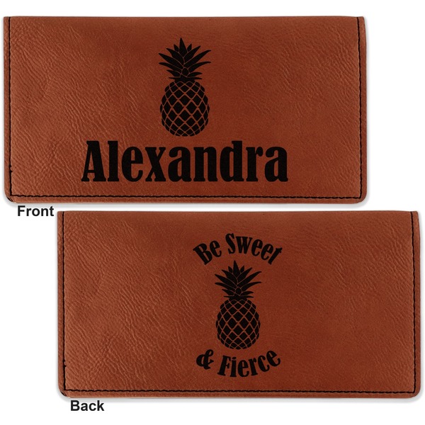 Pineapples Leather Checkbook Holder Front and Back
