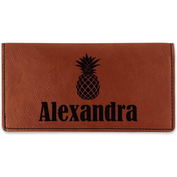 Custom Pineapples Leatherette Checkbook Holder - Single Sided (Personalized)