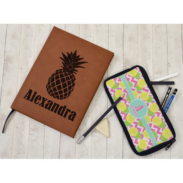Pineapples Leather Sketchbook - Large - Double Sided - In Context