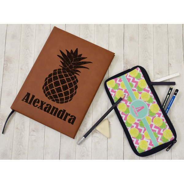 Pineapples Leather Sketchbook - Small - Double Sided - In Context