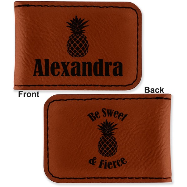 Pineapples Leatherette Magnetic Money Clip - Front and Back