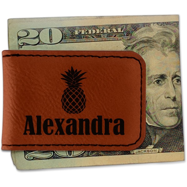 Custom Pineapples Leatherette Magnetic Money Clip - Single Sided (Personalized)