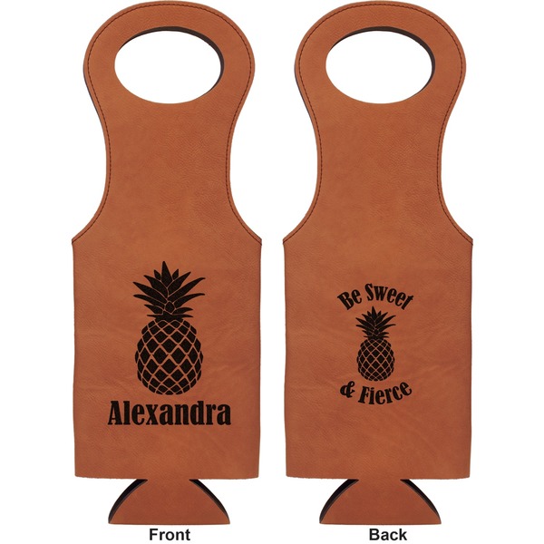 Pineapples Leatherette Wine Tote Double Sided - Front and Back