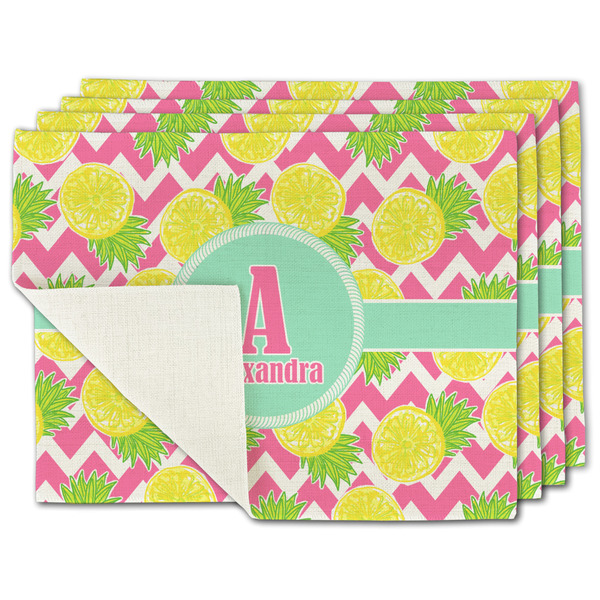 Custom Pineapples Single-Sided Linen Placemat - Set of 4 w/ Name and Initial