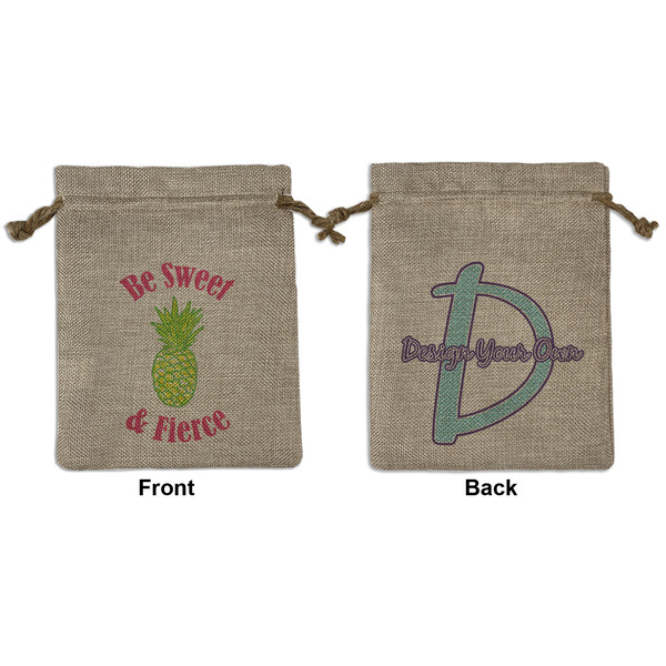 Custom Pineapples Medium Burlap Gift Bag - Front & Back (Personalized)