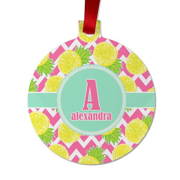 Custom Pineapples Metal Ball Ornament - Double Sided w/ Name and Initial