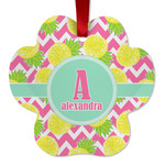 Pineapples Metal Paw Ornament - Double Sided w/ Name and Initial