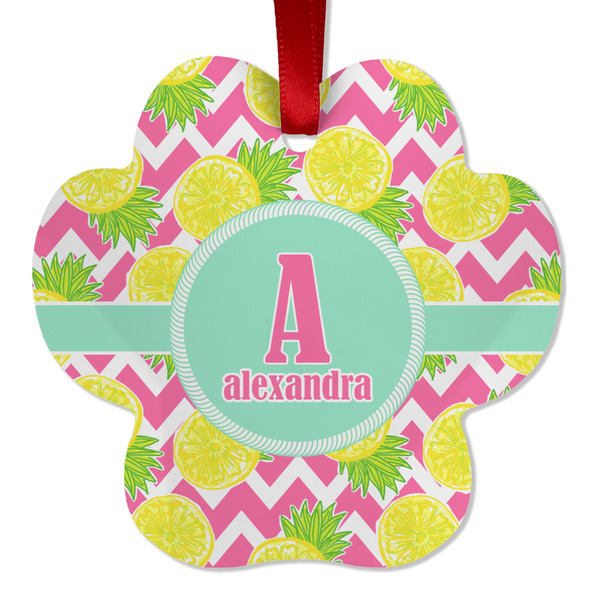 Custom Pineapples Metal Paw Ornament - Double Sided w/ Name and Initial