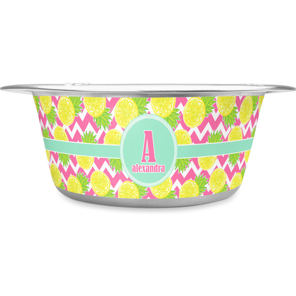 Custom Pineapples Stainless Steel Dog Bowl - Large (Personalized)