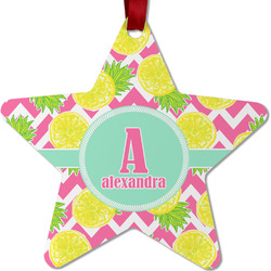 Pineapples Metal Star Ornament - Double Sided w/ Name and Initial