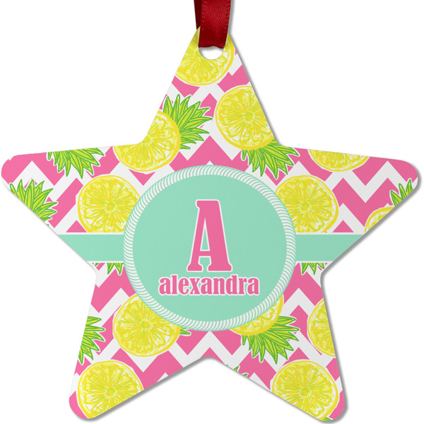 Custom Pineapples Metal Star Ornament - Double Sided w/ Name and Initial