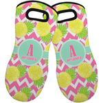 Pineapples Neoprene Oven Mitts - Set of 2 w/ Name and Initial