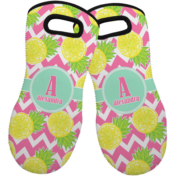 Custom Pineapples Neoprene Oven Mitts - Set of 2 w/ Name and Initial
