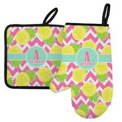 Pineapples Left Oven Mitt & Pot Holder Set w/ Name and Initial
