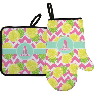 Pineapples Oven Mitt & Pot Holder Set w/ Name and Initial