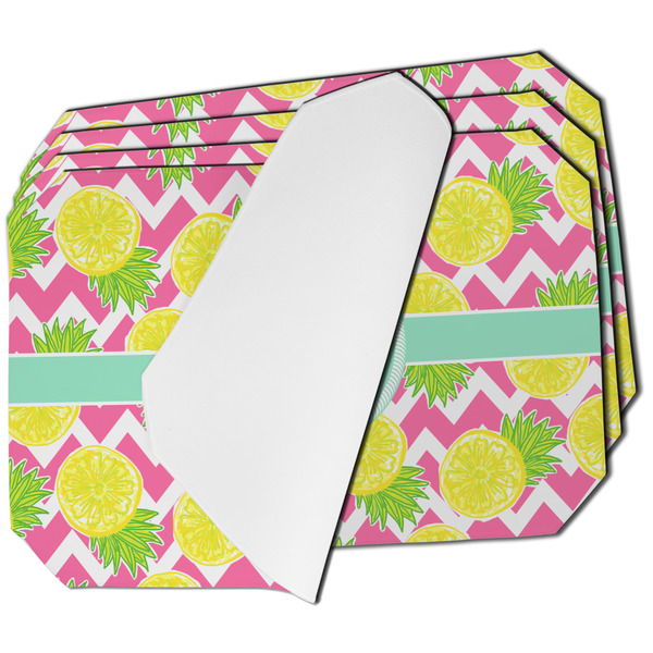 Custom Pineapples Dining Table Mat - Octagon - Set of 4 (Single-Sided) w/ Name and Initial