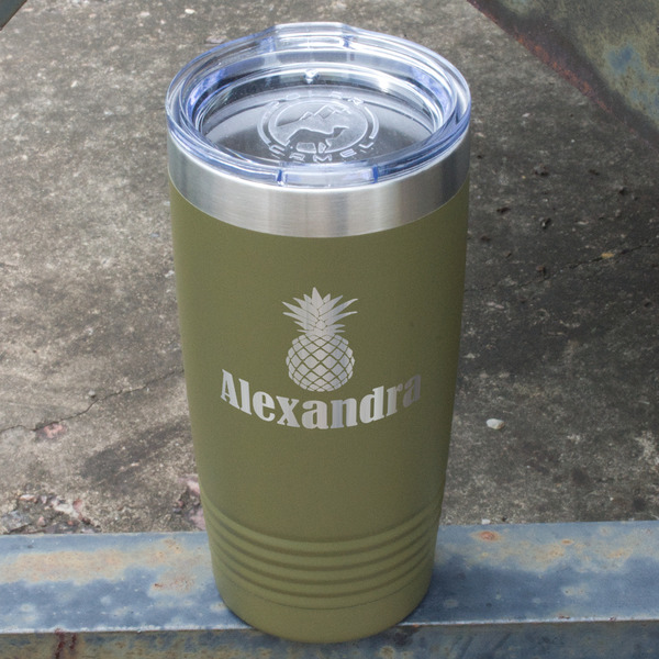 Pineapples Olive Polar Camel Tumbler - 20oz - Angled