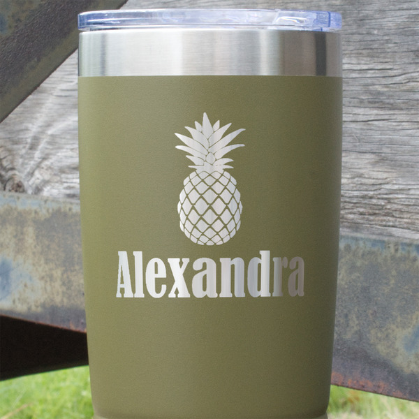 Pineapples Olive Polar Camel Tumbler - 20oz - Close Up