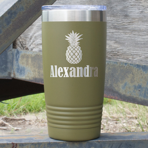 Custom Pineapples 20 oz Stainless Steel Tumbler - Olive - Single Sided (Personalized)