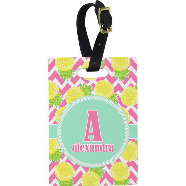 Custom Pineapples Plastic Luggage Tag - Rectangular w/ Name and Initial