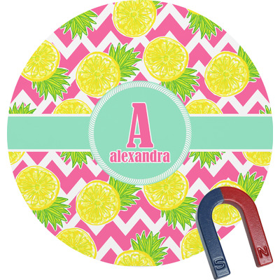 Pineapples Round Fridge Magnet (Personalized)
