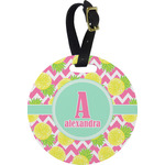 Pineapples Plastic Luggage Tag - Round (Personalized)