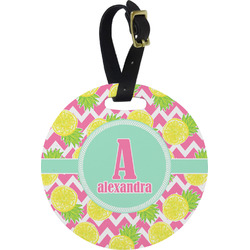 Pineapples Plastic Luggage Tag - Round (Personalized)