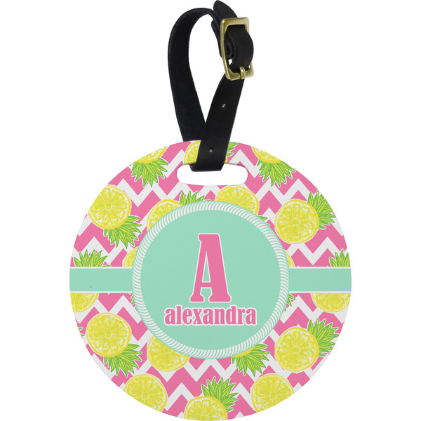 Custom Pineapples Plastic Luggage Tag - Round (Personalized)