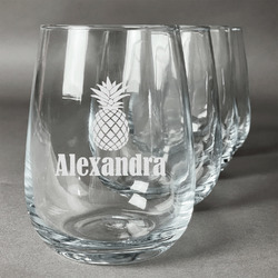 Pineapples Stemless Wine Glasses (Set of 4) (Personalized)