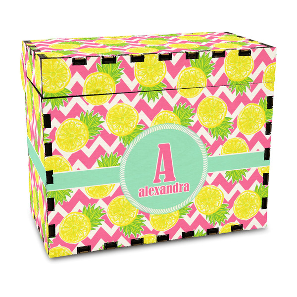 Custom Pineapples Wood Recipe Box - Full Color Print (Personalized)