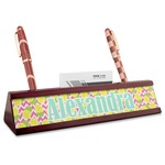 Pineapples Red Mahogany Nameplate with Business Card Holder (Personalized)