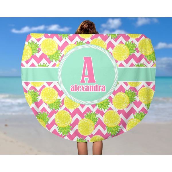 Pineapples Round Beach Towel - In Use