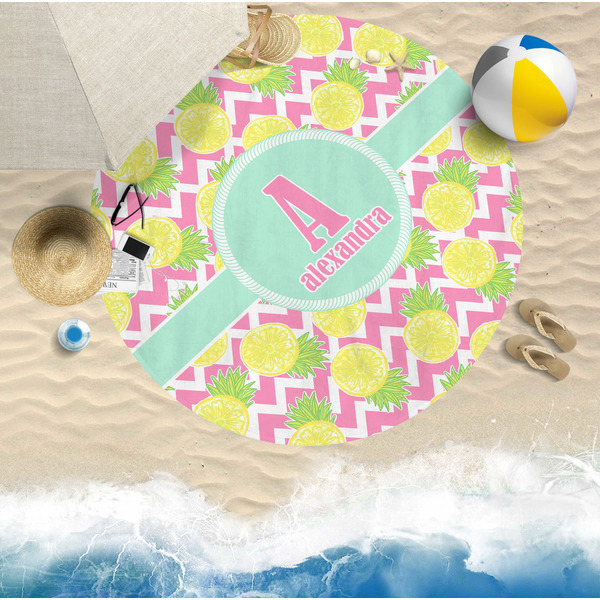 Pineapples Round Beach Towel Lifestyle