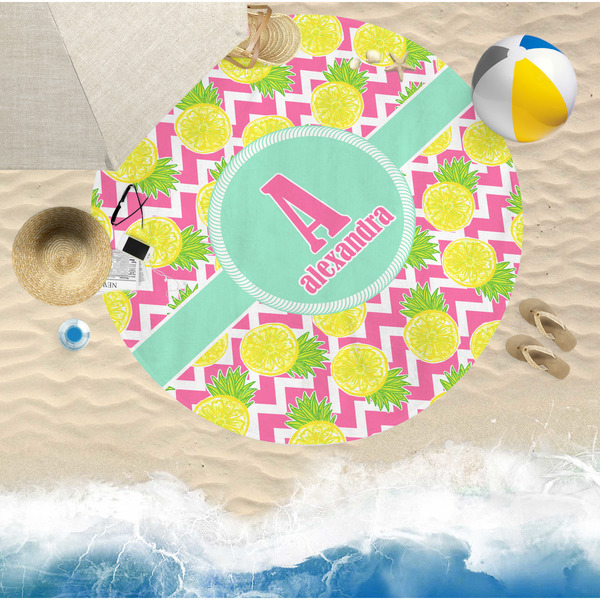 Pineapples Round Beach Towel Lifestyle