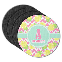 Pineapples Round Rubber Backed Coasters - Set of 4 (Personalized)