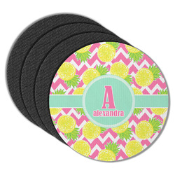 Pineapples Round Rubber Backed Coasters - Set of 4 (Personalized)
