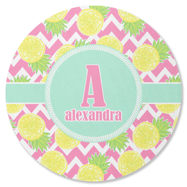 Custom Pineapples Round Rubber Backed Coaster (Personalized)