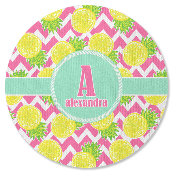 Custom Pineapples Round Rubber Backed Coaster (Personalized)