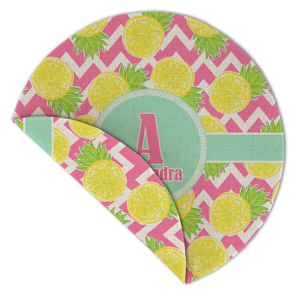 Pineapples Round Linen Placemats - Front (folded corner double sided)