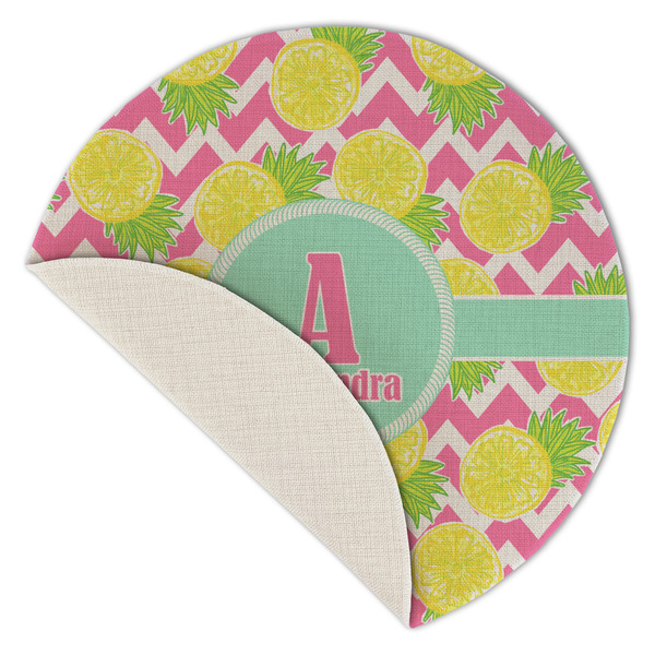 Pineapples Round Linen Placemats - Front (folded corner single sided)