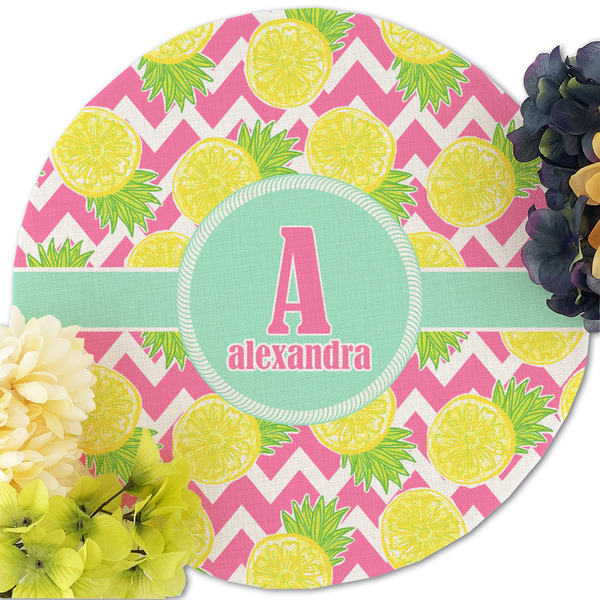 Pineapples Round Linen Placemats - Front (w flowers)