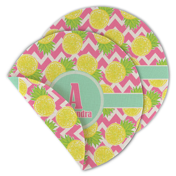 Custom Pineapples Round Linen Placemat - Double Sided (Personalized)