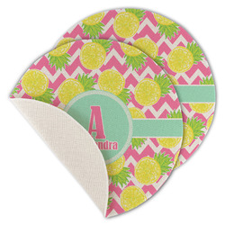 Pineapples Round Linen Placemat - Single Sided - Set of 4 (Personalized)