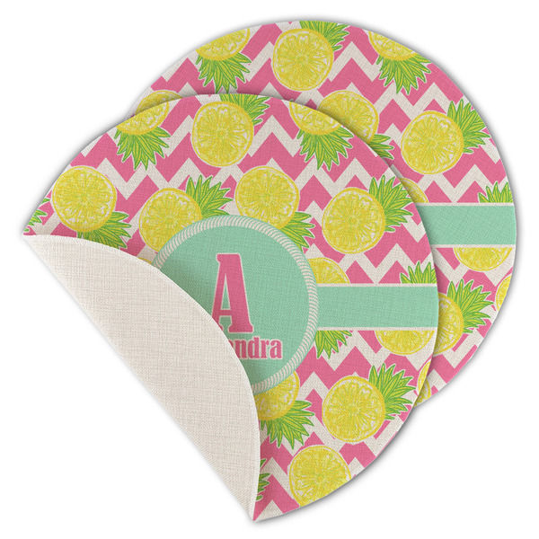 Custom Pineapples Round Linen Placemat - Single Sided - Set of 4 (Personalized)