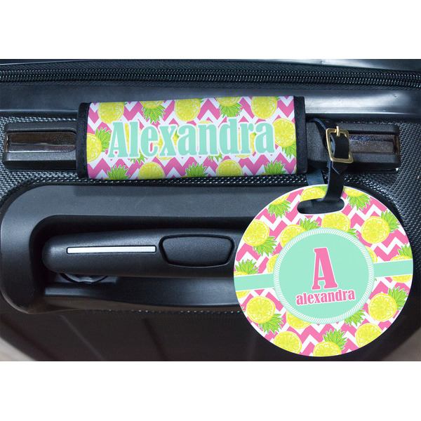 Pineapples Round Luggage Tag & Handle Wrap - In Context