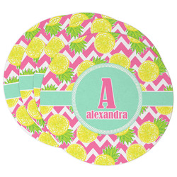 Pineapples Round Paper Coasters w/ Name and Initial