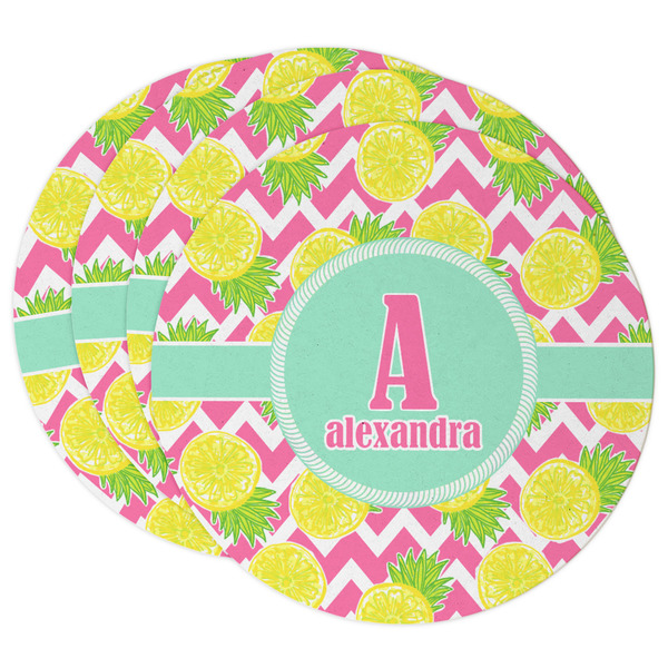 Custom Pineapples Round Paper Coasters w/ Name and Initial