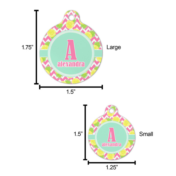 Pineapples Round Pet ID Tag - Large - Comparison Scale